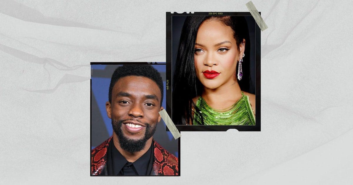 5f0daa0d-e8d3-435d-b92f-00d496b8d9b3-rihanna-new-song-for-wakanda-forever-black-panther-2-chadwick-boseman-tribute.jpg Two separate portrait photos are displayed. One shows a man with a beard in a red jacket, and the other shows a woman with long black hair wearing a green dress. It's like these two could be cast in Black Panther 2, perhaps even vibing to some new music by Rihanna.