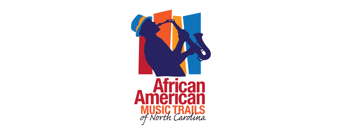 AAMT-carousel.png Silhouette of a saxophone player with text "African American Music Trails of North Carolina" against a colorful abstract background, celebrating African American Heritage through music in North Carolina.