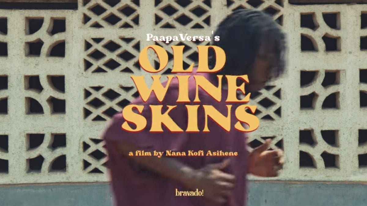 B323C821-A34E-4DB5-95CA-55418093E7E5.jpeg Blurred image of a person running with text overlay "Paapa Versa's Previous Wineskins, a film by Nana Kofi Asihene, bravado! A tribute to Ghana Music.