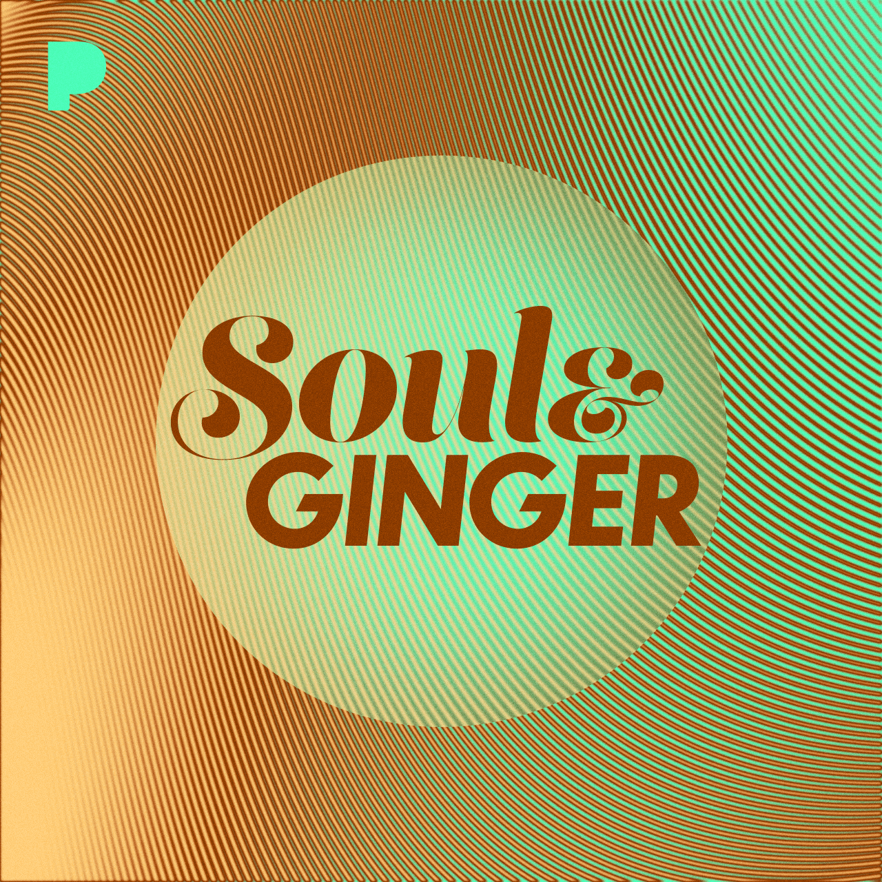 pandora-soul-and-ginger-grungecake-thumbnail.png Text "Soul & Ginger" displayed on a circular background with radiating lines, featuring earthy brown and green tones, reminiscent of Afrobeat Fusion vibes.