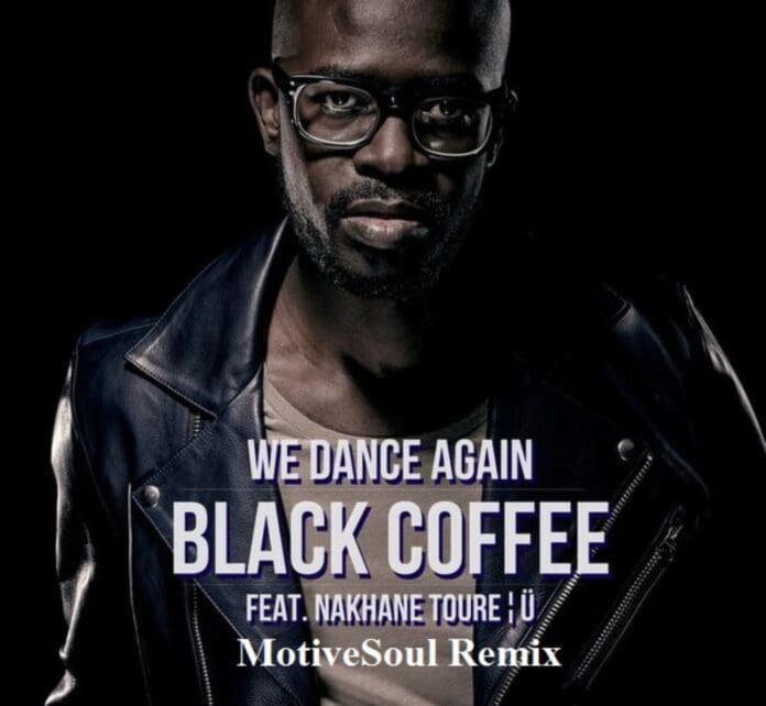 Black-Coffee-We-Dance-Again-ft.-Nakhane-Toure-MotiveSoul-Remix-1.jpg A man wearing glasses and a leather jacket is on the cover of Black Coffee's music single titled "We Dance Again" featuring Nakhane Toure and Ü, with the text "MotiveSoul Remix.